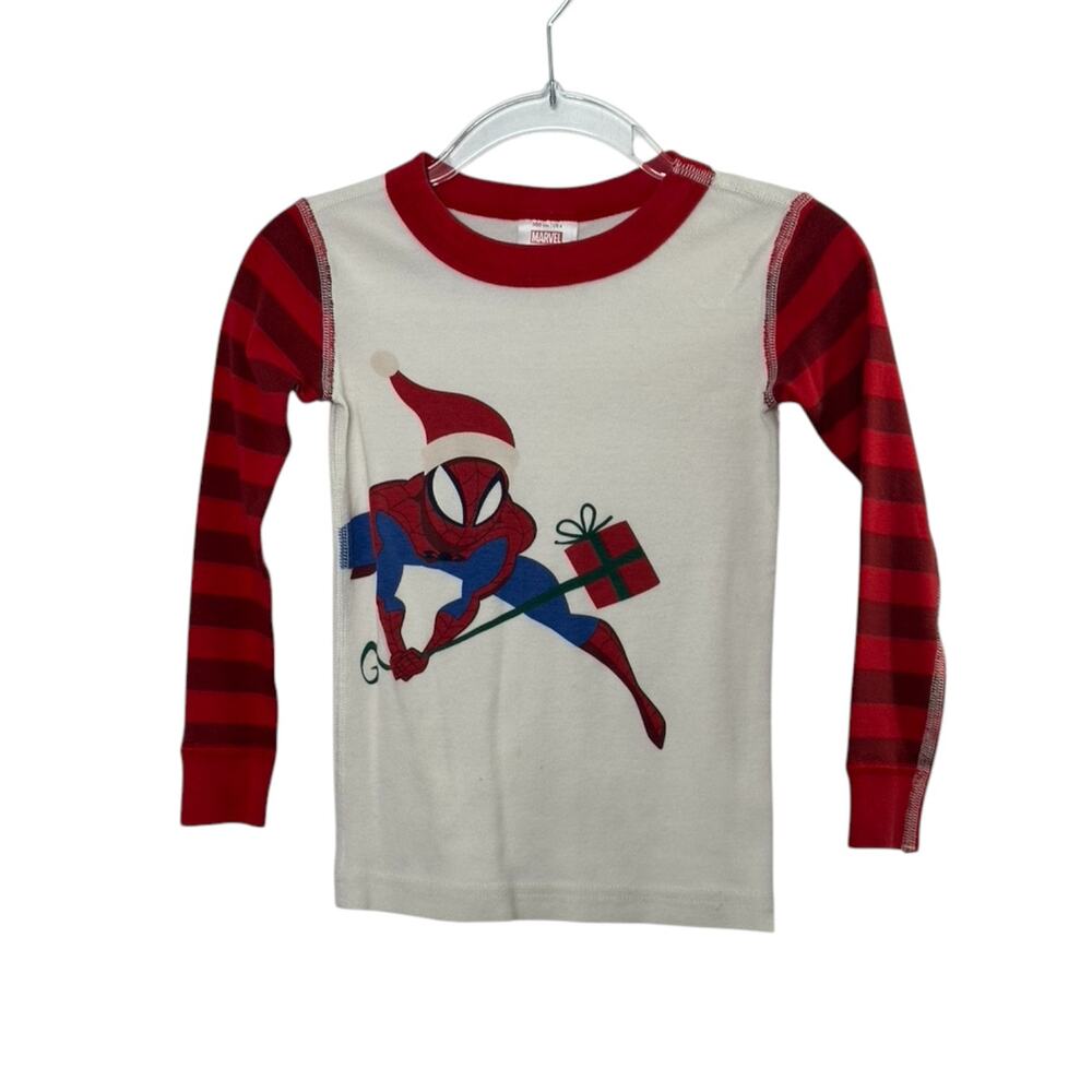 Hanna Andersson Marvel White & Red Christmas SPIDERMAN Long Sleeve Pajama Top  4